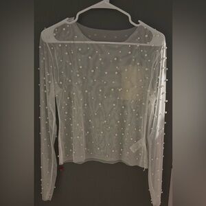 SHEIN Sheer White Pearl-Studded Blouse